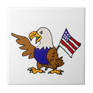 Fun American Eagle Holding Flag Art Tegeltje