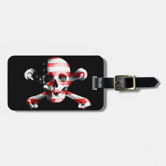 Fun American Pirate Skull Custom Name and Address Bagagelabel (Voorkant horizontaal)