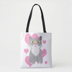 Fun and Cute Grey Cat Love Cartoon Draagtas