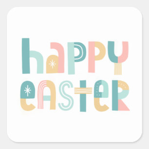 Fun and Funky Typography Happy Easter Vierkante Sticker