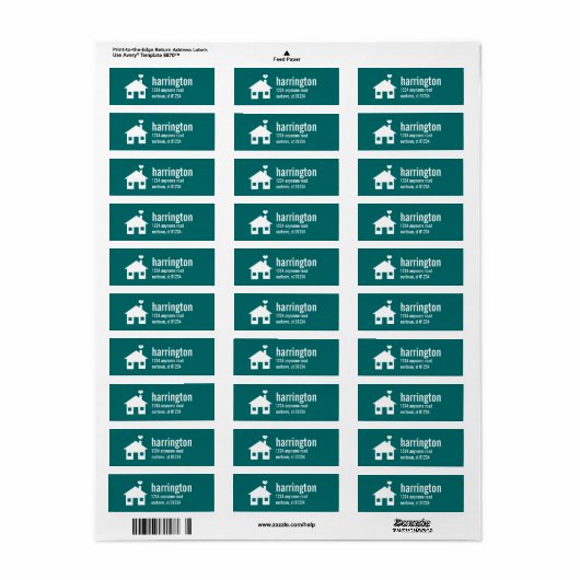 Fun and Modern Custom Blauwgroen Green Address Lab Etiket (Full Sheet)