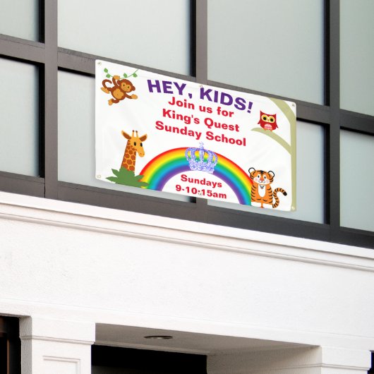 Fun Animal Sunday School Banner (Buitenkant Gebouw)