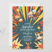 Fun Animals Superhero Baby shower Kaart (Voorkant)