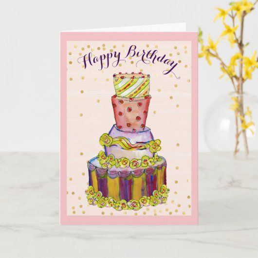 Fun anniversaire Cake carte d'anniversaire (Fleur jaune)