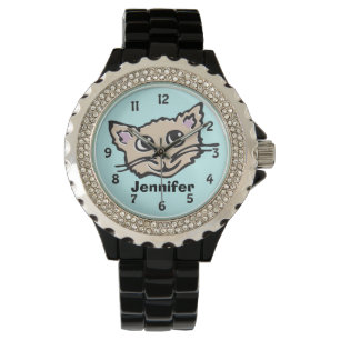 Fun aqua meiden kattenkattenkatje, poetshorloge horloge