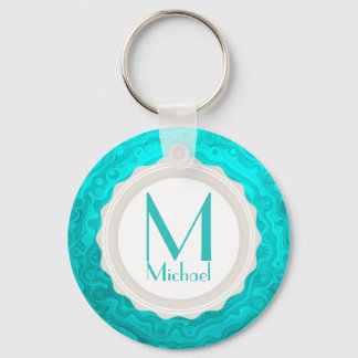 Fun Aqua Ripple - Aangepast, aangepast monogram Sleutelhanger