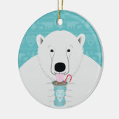Fun Arctic Polar Beer Sips Hot Chocolate op Blauwg Keramisch Ornament (Links)