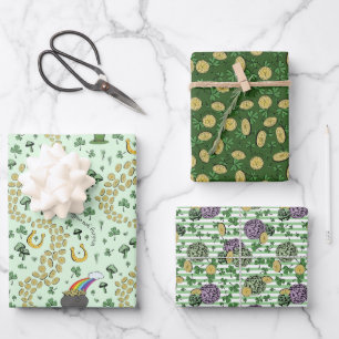 Fun Artsy Irish Shamrock Rainbow Leprechaun Green Inpakpapier Vel