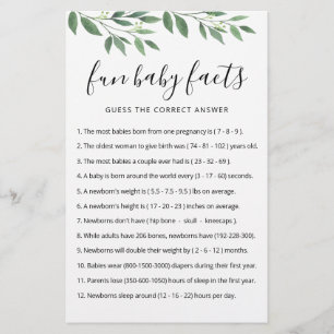 Fun Baby Facts Game met Answers Baby shower party