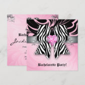 Fun Bachelorette Party Invitation Zebra Bow Rose F (Devant / Derrière)