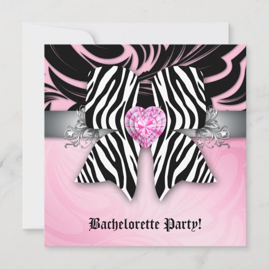 Fun Bachelorette Party Invitation Zebra Bow Rose F (Devant)