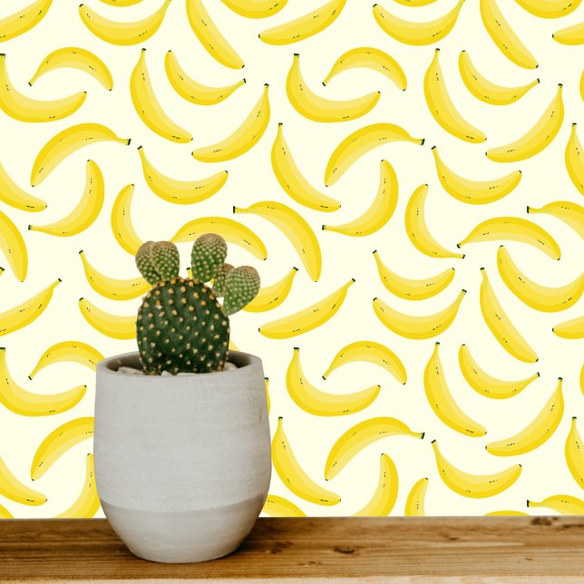 Fun Banana Behang (Fun Banana cream and yellow patterned wallpaper)