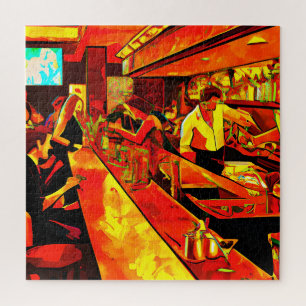 Fun Bar Scene Bartender en klanten Legpuzzel
