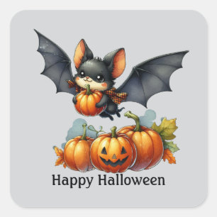 Fun Bat Happy Halloween aanpasbaar Vierkante Sticker