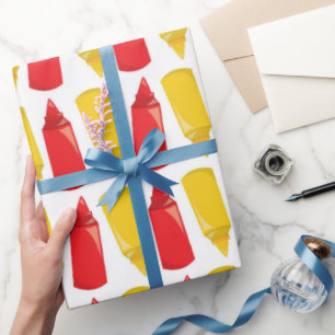 Fun BBQ Ketchup Mustard party wrapping paper Cadeaupapier