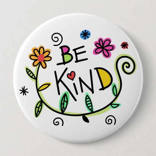 Fun Be Kind Floral Ronde Button 4,0 Cm (Voorkant)