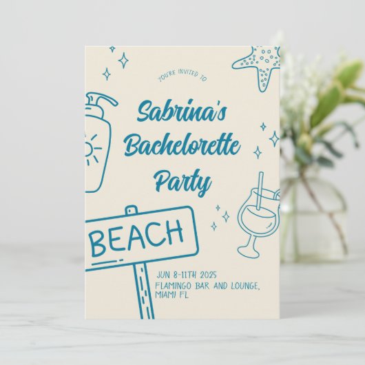 Fun Beach Bachelorette Week-end Invitation (Debout devant)