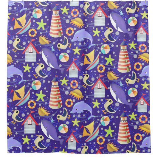 Fun Beach Blue Douchegordijn (Voorkant)