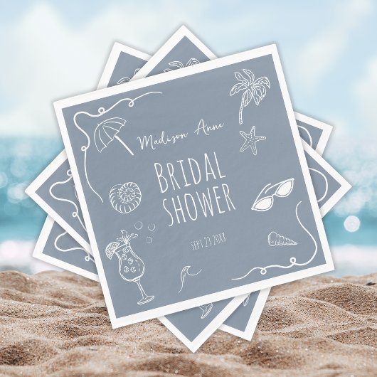 Fun Beach Doodle Illustrations Bridal Shower Servet