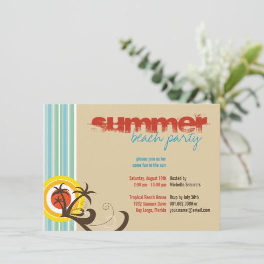 Fun Beach Holiday Palm Trees Summer Party nodigt u Kaart (Staand voorkant)