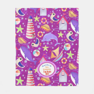 Fun Beach Magenta Fleece Deken