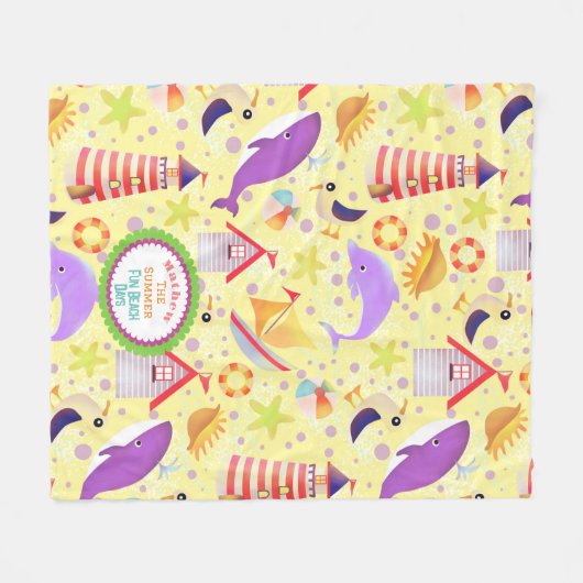 Fun Beach Yellow Fleece Blanket (Voorkant (Horizontaal))