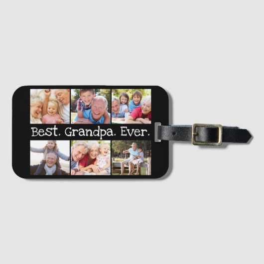 Fun Best Grandpa Ever 6 Photo Collage Bagagelabel (Voorkant (horizontaal))