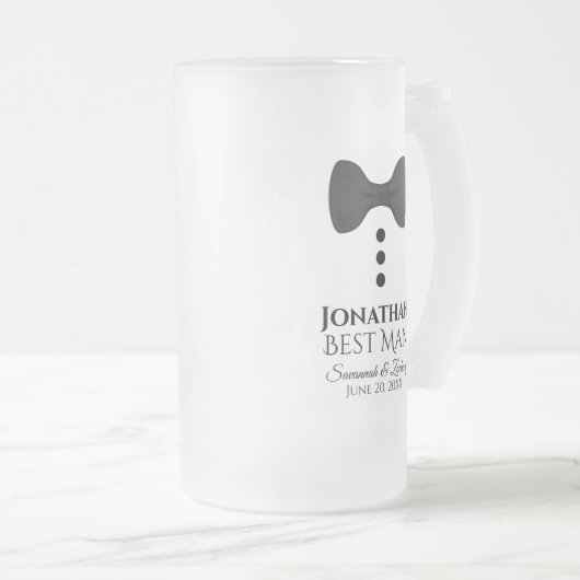 Fun Best Man Black Stropdas Tuxedo Frosted Beer Mo Matglas Bierpul (Voorkant rechts)