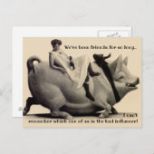 Fun BFF humor vriendschap lacht varkensflessenvrou Briefkaart (Voorkant / Achterkant)