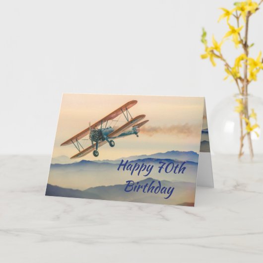 Fun-bi-Plane van één  model 70e verjaardag Kaart (Gele Bloem)