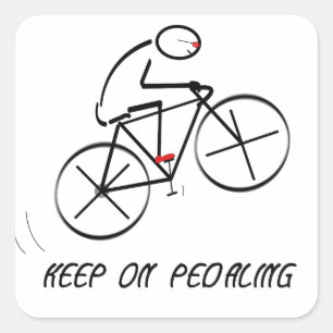 Fun Bicyclist Design with "Keep On Pedaling" text Vierkante Sticker