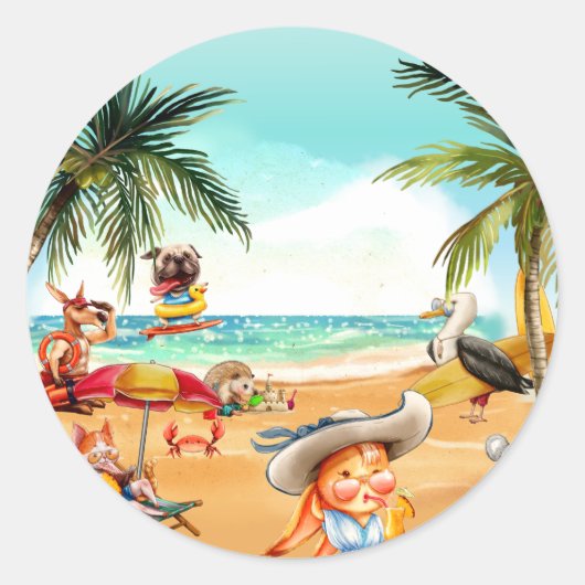 Fun bij Beach Ronde Sticker (Voorkant)