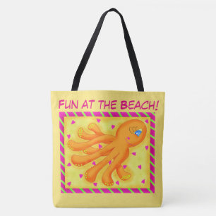 Fun bij Beach Whimsy Octopus Yellow Oranje Draagtas