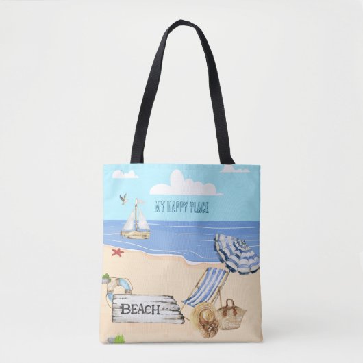 Fun bij de Beach Blue Aqua Waterverf Scene Draagtas (Voorkant)