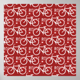 Fun Bike Route Fixie Bicycle Patroonrood Poster