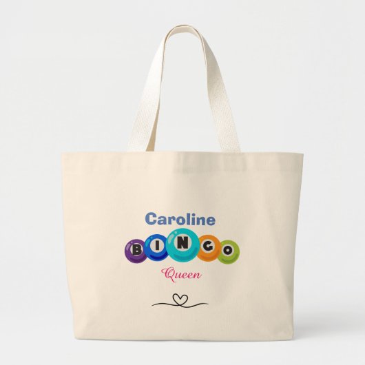 Fun Bingo Queen Bewerkbare naam Grote Tote Bag (Voorkant)