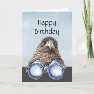Fun Bird Watcher Birthday Pun Hawk Binocles Feestdagen Kaart