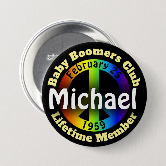 Fun Birthday Baby Bommers / Hippie Ronde Button 7,6 Cm (Voorkant /achterkant)