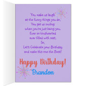 FUN BIRTHDAY BOY - BLAUW / PAARS GEPERSONALISEERD (Binnen (Rechts))