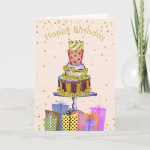 Fun Birthday Cake and Cadeaus Birthday Card Kaart
