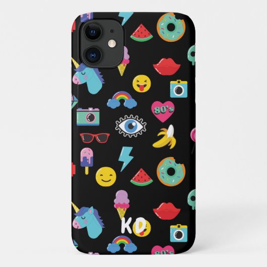 Fun Black 80's Icons Emojis Pattern Case-Mate iPhone Case (Achterkant)