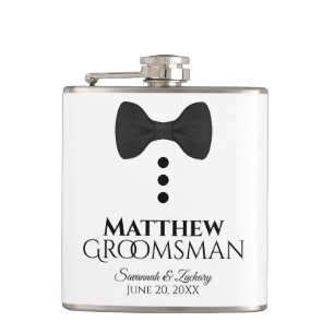 Fun Black Bow Stropdas Tuxedo Groomsman Weddenscha Heupfles