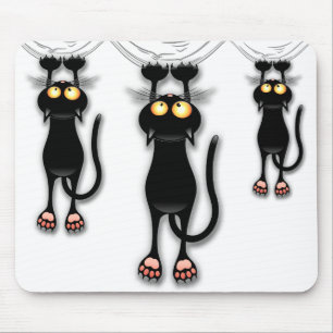 Fun Black Cat Falling Down Mousepad Muismat