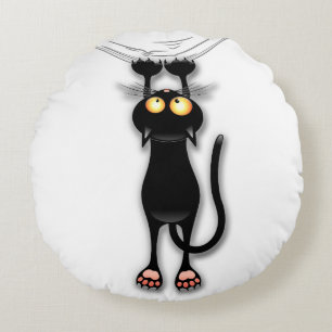 Fun Black Cat Falling Down Round Sierkussen Rond Kussen