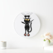 Fun Black Cat Falling Down Round Wall Clock Grote Klok (Huis)