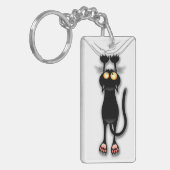 Fun Black Cat Falling Down Sleutelhanger (Voorkant Links)