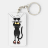 Fun Black Cat Falling Down Sleutelhanger (achterkant)