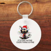 Fun Black Cat It's Fine I'm Fine Everything Is Fin Sleutelhanger (Voorkant)