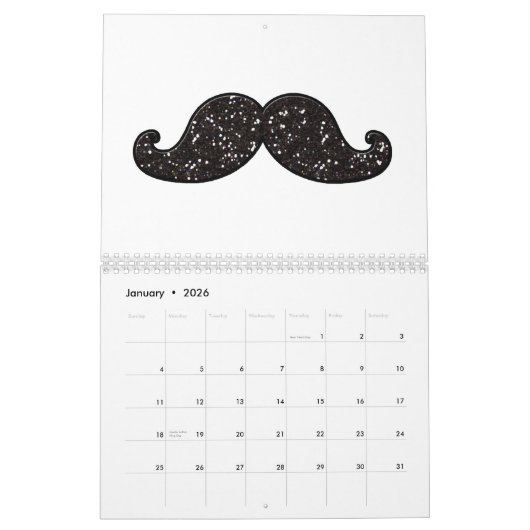 FUN BLACK GLITTER MUSTACHE KALENDER (Jan 2026)