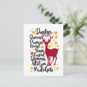 Fun Black Script Santa Reindeer Name Kerstmis Briefkaart (Staand voorkant)